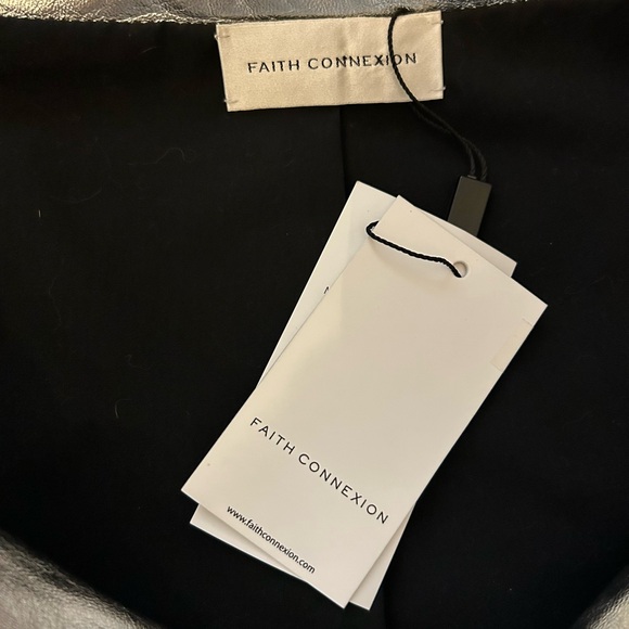 FAITH CONNEXION Off The Shoulder Silver Leather Jacket, sz FR38/US6 - Picture 7 of 9